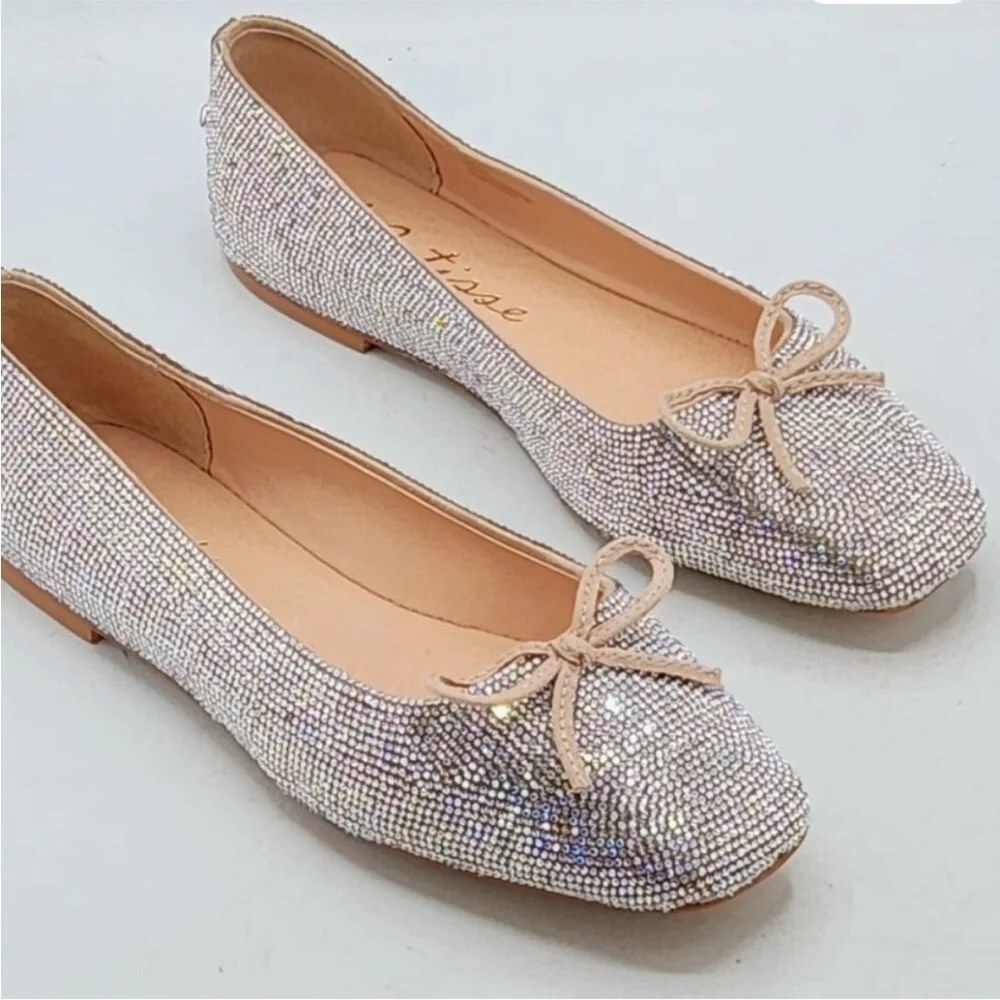 EUC Matisse Roxy Rhinestone Square Toe Ballet Flats Crystal Sparkle Party Shoes